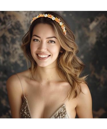 Silver Rhinestone Hairband Orange Crystal Headwear Jewelry Sparkly Hair Accessories for Women and Girls - Buy Online on GoSupps.com