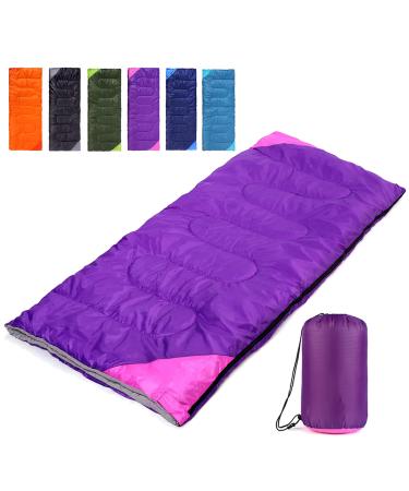 Camping Sleeping Bag for Adults Boys and Girls,Cold and Warm Weather-Summer, Spring, Fall, Lightweight, Waterproof Compact Bag for Camping Gear Equipment, Traveling, and Outdoors Purple