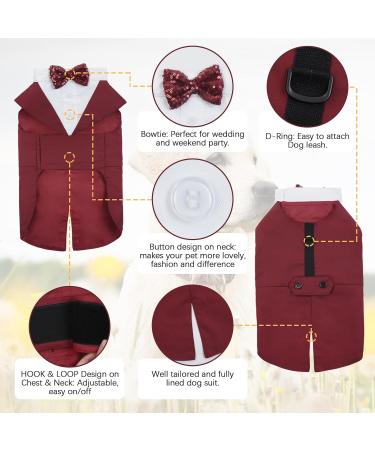 Buy Kuoser Dog Smoking Suit & Bandana Set - Stylish Pet Formal Clothing for Weddings Halloween & Birthdays - S-XXL (Back Length: 29 cm) - Dark Red - Buy Online on GoSupps.com