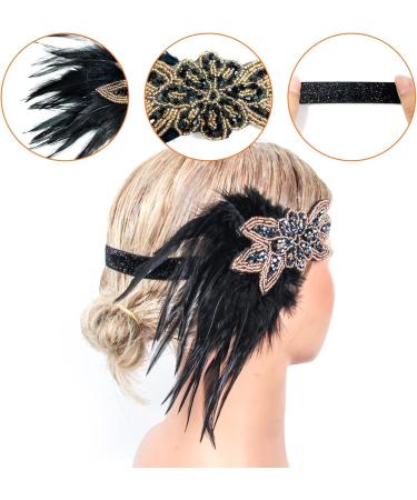 1920s Flapper Feather Headband 20s Sequined Showgirl Headpiece Roaring 20's Theme Set for Women Girls Costume Headwear (Black Feather) - Buy Online on GoSupps.com