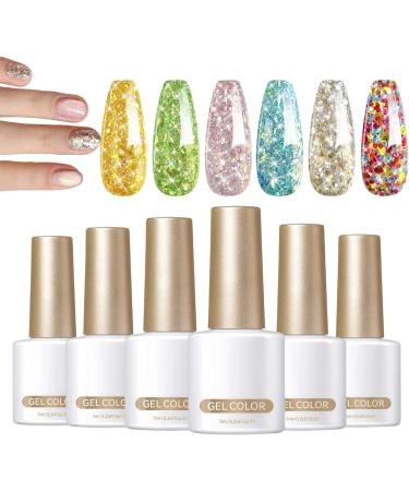 Hand Health Care for Glitter Nail Polish Kit for 6 Colorful LED Colors Dipped on 7ml Glossy Finish Long Lasting Sparkling Polycone - Buy Online on GoSupps.com