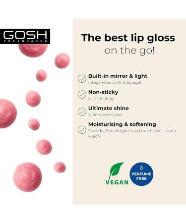 Gosh Lip Gloss 003 Ily - Vegan Long-Lasting Moisturizing Gloss with Integrated Light for Full Soft Lips - Perfume-Free - Buy Online on GoSupps.com