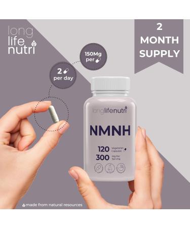 LongLifeNutri NMNH 300mg (Dihydronicotinamide Mononucleotide) - 120 Vegan Capsules 2-Month Supply NMN Alternative NAD Supplement for Energy & Longevity Lab Tested Made in USA 120 Count (Pack of 1) - Buy Online on GoSupps.com