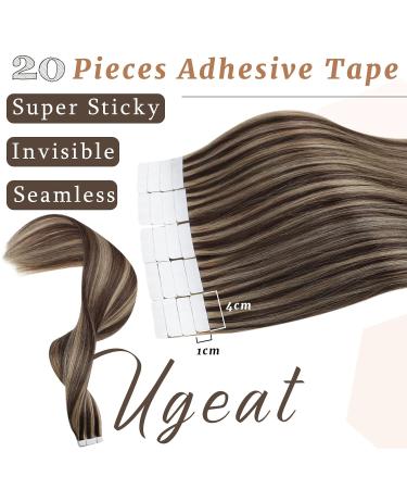Ugeat 55cm Real Hair Tape-In Extensions - Dark Brown with Caramel Brown P4/27 - 20 Pieces 50g - Buy Online on GoSupps.com