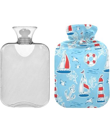 Naanle 2L Transparent Hot Water Bottle - Lighthouse Seagull Anchor Design for Pain Relief & Therapy | Large Hand & Foot Heat Relief - Buy Online on GoSupps.com