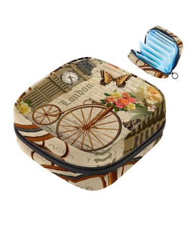 Vintage london big ben bicycle roses ladies binding storage bag portable period bag for women teen girls girls menstrual cup pocket silent insert holder