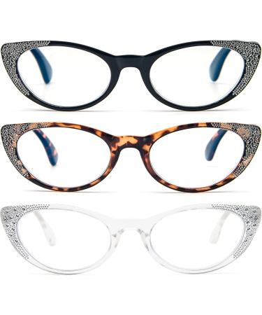 3 Pack Fashion Reading Glasses for Women - Blue Light Blocking Eyewear | Designer Spring Hinges - Black Tortoise Milky White | 2.0x Magnification - Buy Online on GoSupps.com