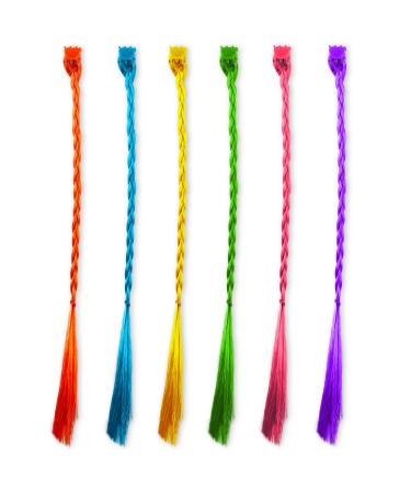 Super Z Outlet Nylon Clip Snap-On Children Diva Neon Colors Braided Hair Extension Highlight Kit for Birthday Party Favors Makeover Costume Decorations Toys (12 Pack)