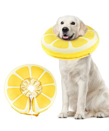 Suplutux inflatable hinge dog & cats comfortable dog collar leak protection with cord strain adjustable leak protection dog for recovery after operations or wounds does not block the view xl yellow XL
