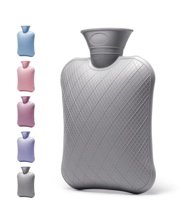 ANMIA Extra Large Hot Water Bottles for Pain Relief Hot Water Bags for Bed Warming Dog Cat 2Liter Eco Non Toxic Rubber.Silicone (Grey) Grey Without Cover