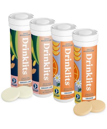 Drinklits Ginger-Lime & Orange Electrolyte Tablets (4) Tube Bundle | Daily Hydration Combo Pack | Delicious Natural Flavors - 0g Sugar Travel Essential | 40 Servings - 10 Tablets Per Tube Ginger Lime and Orange 10 Count (Pack of 4)