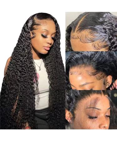 Jenniferita 13x6 Deep Wave Lace Front Wigs Human Hair 24inch Deep Wave Frontal Wigs For Women With Baby Hair HD Transparent Curly Lace Front Wig Human Hair 150% Density Brazilian Virgin Glueless Wigs Human Hair Natural H...