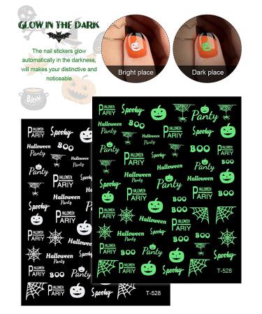 Luminous Halloween Nail Art Stickers - 14 Glow in Dark Self-Adhesive Decals with Pumpkin, Bat, Ghost Designs for DIY Nail Decoration - Women & Girls - Buy Online on GoSupps.com