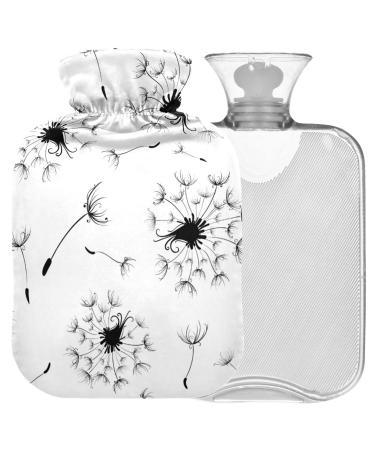 NAANLE hot water bottle with cover black and white dandelion Transparent hot water bottle 2l large hot hot water bottle for menstrual cramps pain relief handfoots heat and cold therapy