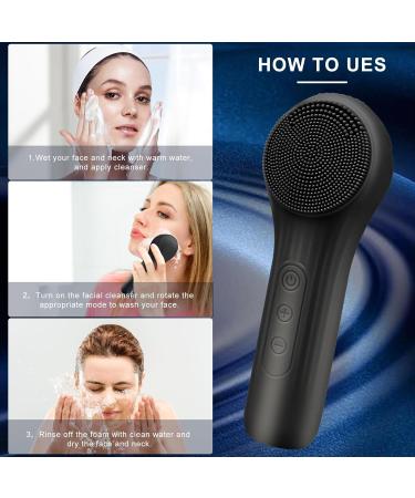 Silicone Face Scrubber Exfoliator | Waterproof Rechargeable Facial Cleaner for Deep Cleansing & Massage - Ideal for Men & Women (Black - Buy Online on GoSupps.com