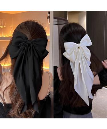 Elegant Satin Hair Bows Clips for Women - Chic Large Bow Barrette Slides with Long Tail - Ideal Hair Accessories for Girls Metal Clips for Secure Hold Perfect for Daily Outfits  - Buy Online on GoSupps.com