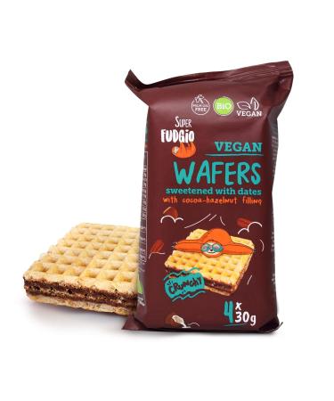 SUPER FUDGiO SUPER FUDGiO Organic Waffles with Cocoa Hazelnut Cream | Sweetened with Dates Instead of Sugar | Palm Oil Free | Vegan Snack 4 x 30g (120g (1 Pack)