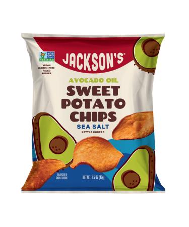 Jacksons Sweet Potato Kettle Chips with Sea Salt made with Premium Avocado Oil (1.5 oz, Pack of 10) - Allergen-friendly, Gluten Free, Peanut Free, Vegan, Paleo Friendly - Shark Tank Product Sea Salt/Avo Oil (1.5 oz, 10 Count)