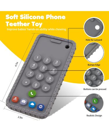Cellphone Shape Baby Teething Toy - Soft Silicone Teether for Babies 0-12 Months (Grey) - Buy Online on GoSupps.com