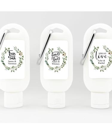 Personalized Sunscreen with Carabiner SPF 30 Custom Sunscreen for Wedding Favors Garden Wedding Botanical Wedding Bridal Shower Favors Bachelorette Gift (Set of 12)