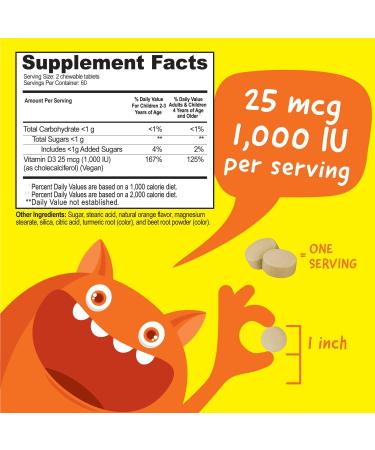 VitaWorks Kids Vitamin D 1000 IU Chewables - Orange Flavor - Vegan & Gluten-Free - 120 Count - Buy Online on GoSupps.com