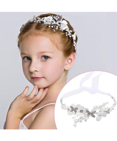 Flower Girl Headpiece Princess Headband White Pearl Rhinestone Hair Dress Crystal Bridal Engagement Wedding Evening Party Flower Crown Headpiece Hair Accessories for Girls (Silver) - Buy Online on GoSupps.com