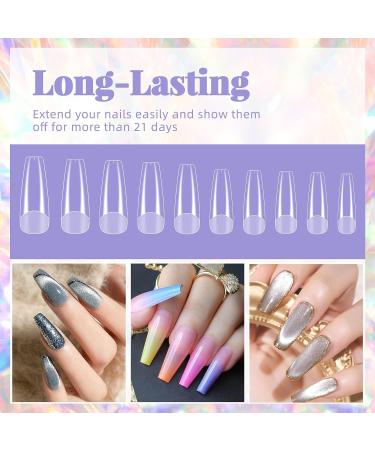 Morovan 3-in-1 Nail Tips and Glue Gel Kit with 240 Clear Coffin Nails - DIY Nail Extension Set with Mini Lamp - Buy Online on GoSupps.com