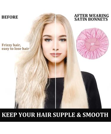 Eupinduo Satin Sleeping Cap Bonnet Set - 2 Pieces High Elastic Curly Hair Hood for Women - Soft Comfortable Night Sleep Cap in Black & Pink - Buy Online on GoSupps.com