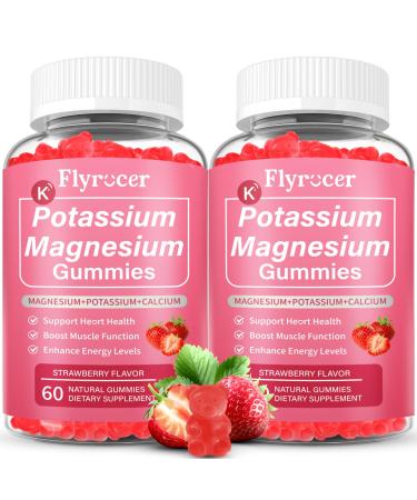 2 Pack Potassium Magnesium Gummies for Men & Women, Potassium Magnesium Supplement for Leg Cramps, Muscle Health, & Electrolyte Balance, Strawberry Flavor, 120 Gummies 60 Count (Pack of 2)