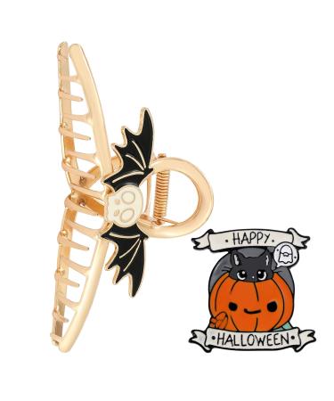 Halloween Hair Clips Pumpkin Pin Set Elegance Tassels Hair Claw Clips for Women Girls Sweet Festival Jewelry Suitable Thick Hair Thin Hair (Hair Clip + Pin-3)