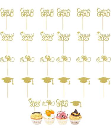 Graduation Cupcake Toppers 24 Pack 2023 Graduation Cupcake Toppers Class of 2023 Graduation Cupcake Toppers Diploma Grad Caps Cake Toppers Picks for Graduation Joberio Gold - Buy Online on GoSupps.com