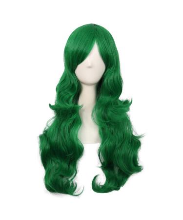 MapofBeauty 28 inch/70 cm Side Parting Bangs Charming Women Long Curly Full Hair Wavy Wig (Grass Green) - Buy Online on GoSupps.com