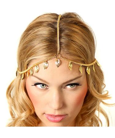 Jovono Boho Hair Chain Gold Leaf Head Chain Tassel Greek Costume Hair Accessories for Women and Girls (Set-1)