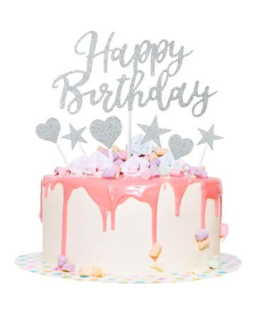 11 Pcs Happy Birthday Cake Topper Birthday Cake Toppers Cupcake Toppers Glitter Star Cake Decorations for Women Man Birthday Party Anniversary Wedding Kids (Silver)