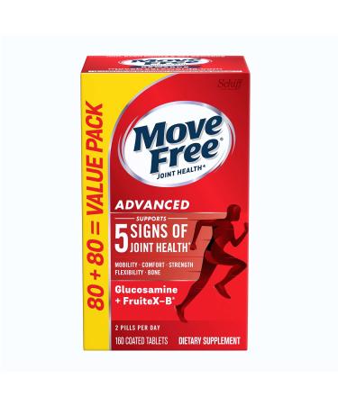 Move Free Advanced Glucosamine Chondroitin + Calcium Fructoborate Joint Support Supplement, Supports Mobility Comfort Strength Flexibility & Bone - 160 Tablets (80 servings)* 160ct Capsules