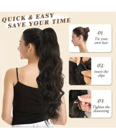 BARSDAR 26'' Long Body Wavy Brown Drawstring Ponytail Extension - Synthetic Clip-in Fluffy Ponytail Hairpiece for Women - Daily & Party Wear - Darkest Brown - 1 Pack - Buy Online on GoSupps.com