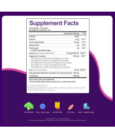 Magnesium Complex Gummies Ashwagandha Zinc Vitamin D3 L-Theanine Sugar Free 10-in-1 Magnesium with Glycinate Citrate Malate for Sleep Muscle & Immune Support 60-Day Supply (Mixed Berry) - Buy Online on GoSupps.com