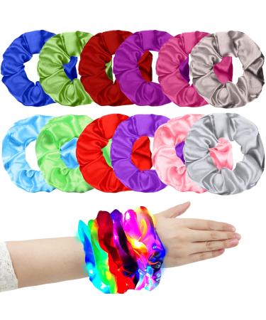 6 PCS LED Light Hair Scrunchies  6pcs LED 6pcs Nomal Satin Elastic Bands Ties Ropes  Soft Cute Silk Scrunchy Hair Accessories for Women Girls Halloween Christmas Glow in The Dark Party Supplies