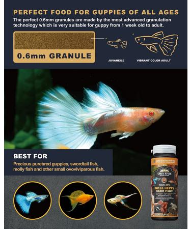Ultra Fresh Royal Guppy Mignon Pellet - Natural Guppy Food with Sword Prawns, Spirulina & Seaweeds - 4.6 oz Pack - Highly Nutritious & Preservative-Free for Vibrant Color & Cleaner Water - Buy Online on GoSupps.com