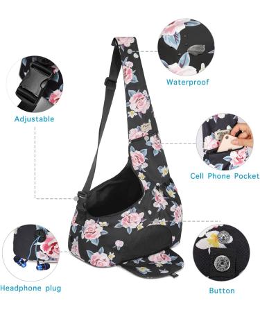 MOSISO Dog Cat Carrier Sling Bag Pet Carrier Curved Zipper Rose Eden Bag Hands Free Adjustable Strap Travel Shoulder Bag with Safety Belt Padded Bottom Support for Small Pets Outdoor Travelling Black - Buy Online on GoSupps.com