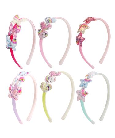 Fishdown Girls Glitter Headbands Toddler Sequin Head Bands with Teeth Non-slip Glitter Headband Hairband for Girls and Kids(6Pcs) Multicolor