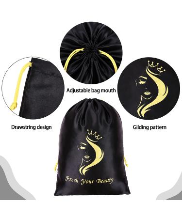 Satin Hair Packaging Bags - 6PCS Black | Soft Silk Satin Pouches with Drawstring for Bundles, Wigs & Hair Tools - Home and Salon Use - Buy Online on GoSupps.com