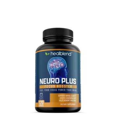 healblend Neuro Plus Focus Booster - Advanced Brain Support Supplement with Vitamin B6 B12 Folate - Improves Memory Concentration Mental Clarity & Cognitive Function 120 Capsules
