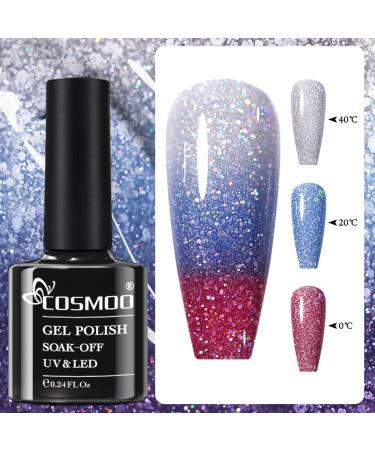 COSMOO Reflective Color Changing Gel Nail Polish - Silver Purple Red Diamond Glitter Polish for Mood Nails - Buy Online on GoSupps.com