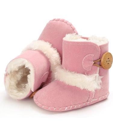EDOTON Baby Warm Booties with Button Design | Soft Non-slip Sole Snow Boots for 0-6 Months | Pink - Buy Online on GoSupps.com