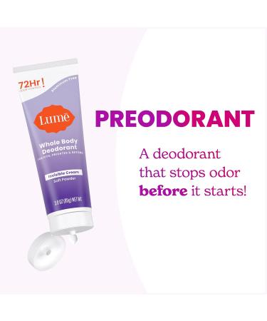 Lume Whole Body Deodorant - Invisible Cream Tube - 72 Hour Odor Control - Aluminum Free Baking Soda Free Skin Safe - 3.0 ounce (Soft Powder) Soft Powder 3 Ounce (Pack of 1) - Buy Online on GoSupps.com