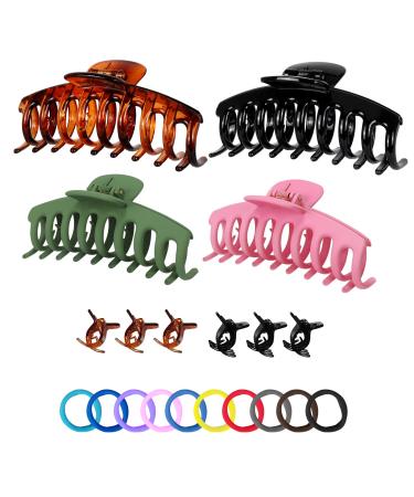 Fitiefun Hair Clips 5.2inch Extra Large Hair Clips and 4.3inch Inch Nonslip Large Hair Claw Clip for Women and Girls Strong Hold Hair Clips Set for ThickThin Hair (Black Brown Green Pink) X-Large Pink
