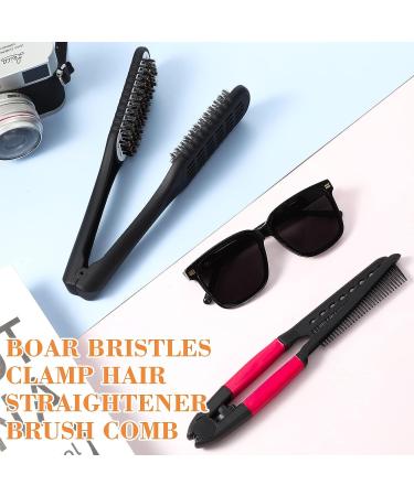2 Piece Straightening Comb Set with Boar Bristles - Double Sided Brush for Hair Styling and Knot-Free Results (Black/Rose Red) - Buy Online on GoSupps.com