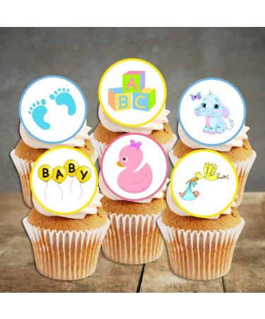 PRECUT Baby Shower Cupcake Toppers Gender Reveal Edible Mini Cake Decorations Edible Baby Shower Decorations Baby Boy Cupcake Toppers Baby Girl Cake Decoration Baby Shower Cake Toppers (24) - Buy Online on GoSupps.com