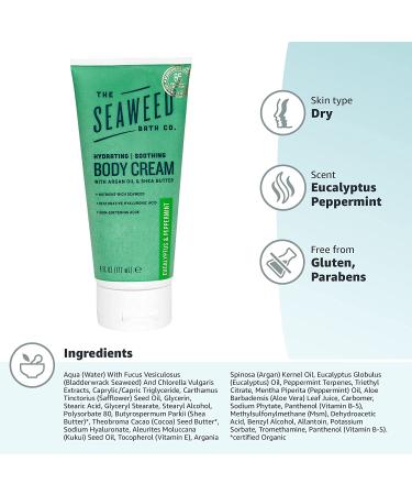 Hydrating Soothing Body Cream - Eucalyptus & Peppermint Scent | The Seaweed Bath Co. 6 oz | Vegan, Paraben-Free - Buy Online on GoSupps.com
